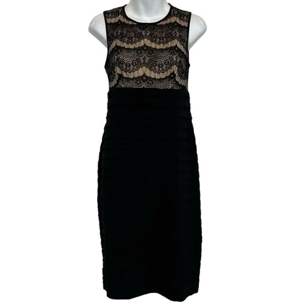 SCARLETT Black Tiered Lace Bodice Stretch Jersey Knit Cocktail LBD Dress sz 4